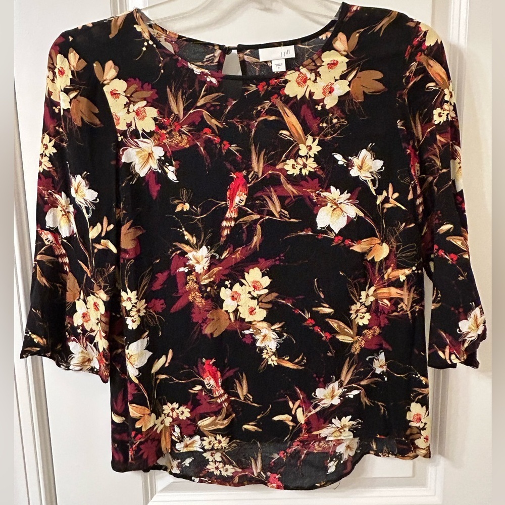J. Jill Floral Blouse - Black, Red, Yellow